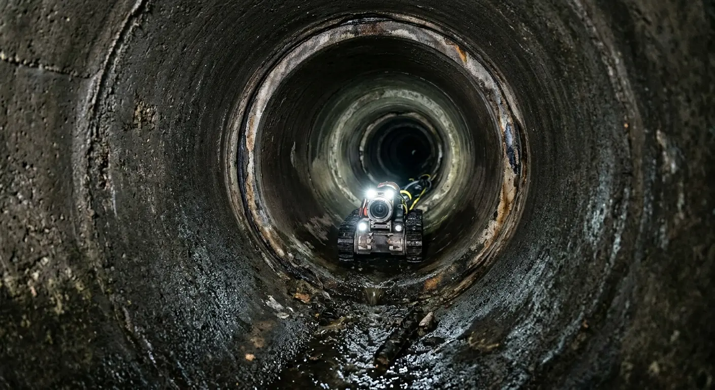 Robotic sewer camera inspecting pipe interior for Sewer Line Cleaning in East Goshen